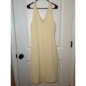 A New Day Cream Yellow Popcorn Texture VNeck Sleeveless Midi Sheath Dress Medium